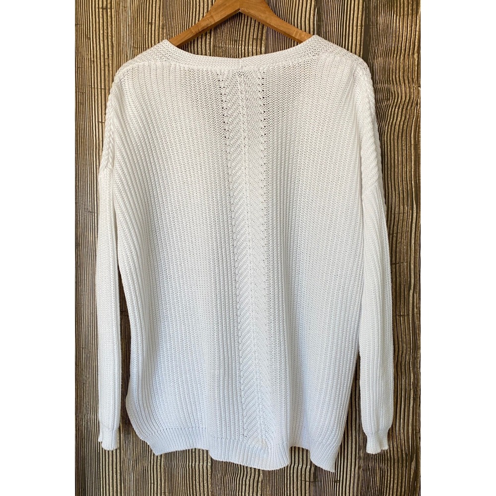 Vince V-Neck Cotton Knit Sweater Size S White Oversized Ribbed Minimalist Beach - Picture 9 of 9